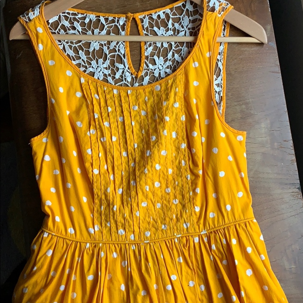 Anthropologie Moulinette Soeurs Marigold yellow dress w/ battenburg lace - Picture 5 of 8